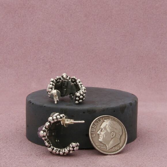 stephen dweck sterling silver mystic topaz beaded j-hoop post earrings - Picture 2 of 3